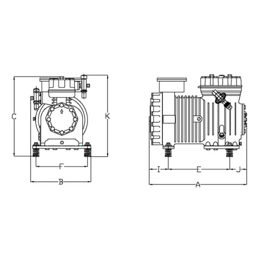 SEMI HERMETIC COMPRESSOR  4L19.2X (40X-GL-57.5), 2CYLINDERS, 4HP, GELPHA COMPRESSORS