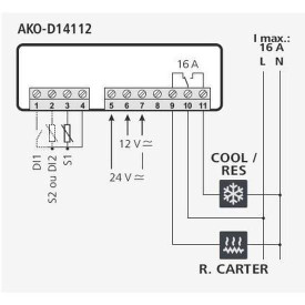 Temperature controller ,D14112,-50 / +150ºC,12-24V,off cycle defrost,decimal point,AKO ...