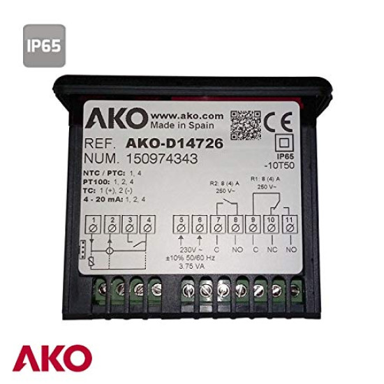 Controller D14726,4-20mA,up to 1000ºC,2 programmable outputs,230V,AKO...