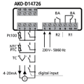 Controller D14726,4-20mA,up to 1000ºC,2 programmable outputs,230V,AKO...