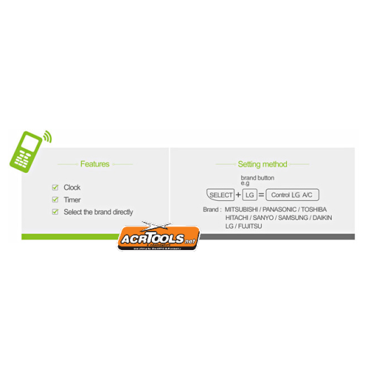 UNIVERSAL A/C REMOTE CONTROL,ACR-B02, Brand in 1,ACRTOOLS UNIVERSAL A/C REMOTE CONTROL,ACR-B02, Brand in 1,ACRTOOLS