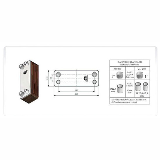 Heat Exchanger ZC250*26P, suitable also with R410a, 22.4mm OD-1"NPT, 6.4ΚW, "ZILMET" Heat Exchanger ZC250*26P, suitable also with R410a, 22.4mm OD-1"NPT, 6.4ΚW, "ZILMET"