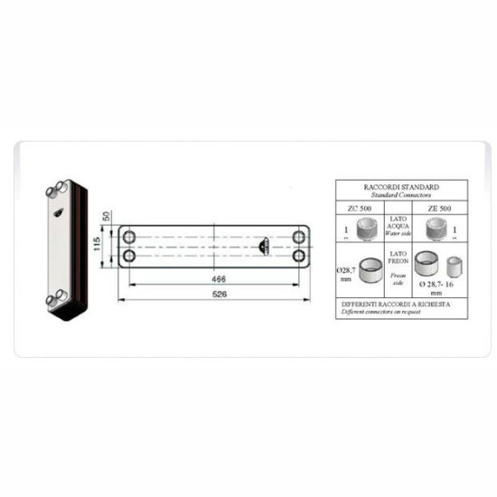 Heat Exchanger ZC500*10P, suitable also with R410a, 28.7mm OD-1"NPT, 5.6ΚW, "ZILMET" Heat Exchanger ZC500*10P, suitable also with R410a, 28.7mm OD-1"NPT, 5.6ΚW, "ZILMET"